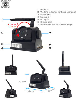 Draadloze magnetische achteruitrijcamera met batterij, mobiel WiFi-achteraanzicht voor bestelwagen, vrachtwagen en voertuig, compatibel met IOS/Android