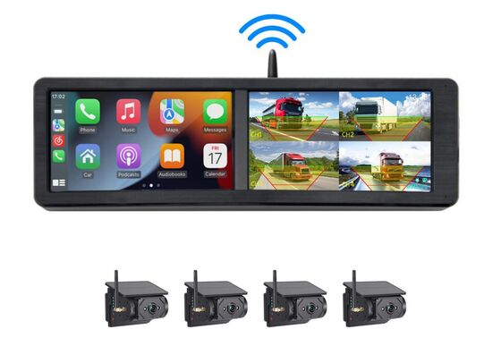 AHD 360° Zonne-energie Camerasysteem met Draadloze Monitors voor Vrachtwagens en Bussen