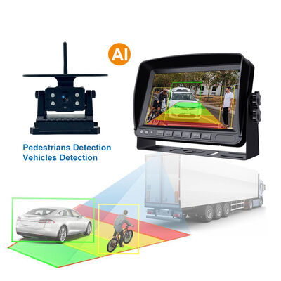 Wireless 1080P AHD Truck Backup Camera System with Night Vision, Solar Panel, 180° Adjustable View, BSD and Pedestrian Detection