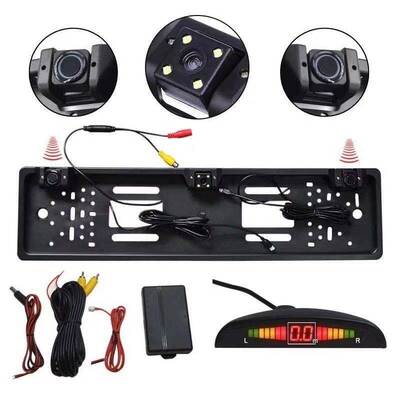 European License Plate Frame Backup Camera 4 LED Lights Rear View Camera Integrated Reversing Radar Parking Sensor System