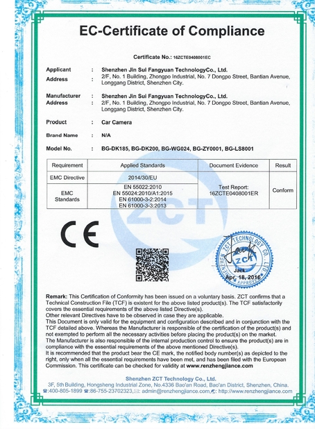 China Shenzhen Jinsuifangyuan Technology Co., Ltd. Certificaten